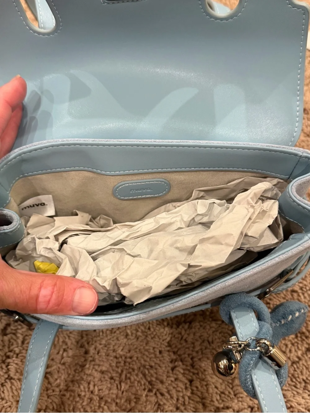 New muva Light Blue faux Suede Top-Handle Bag satchel + charm